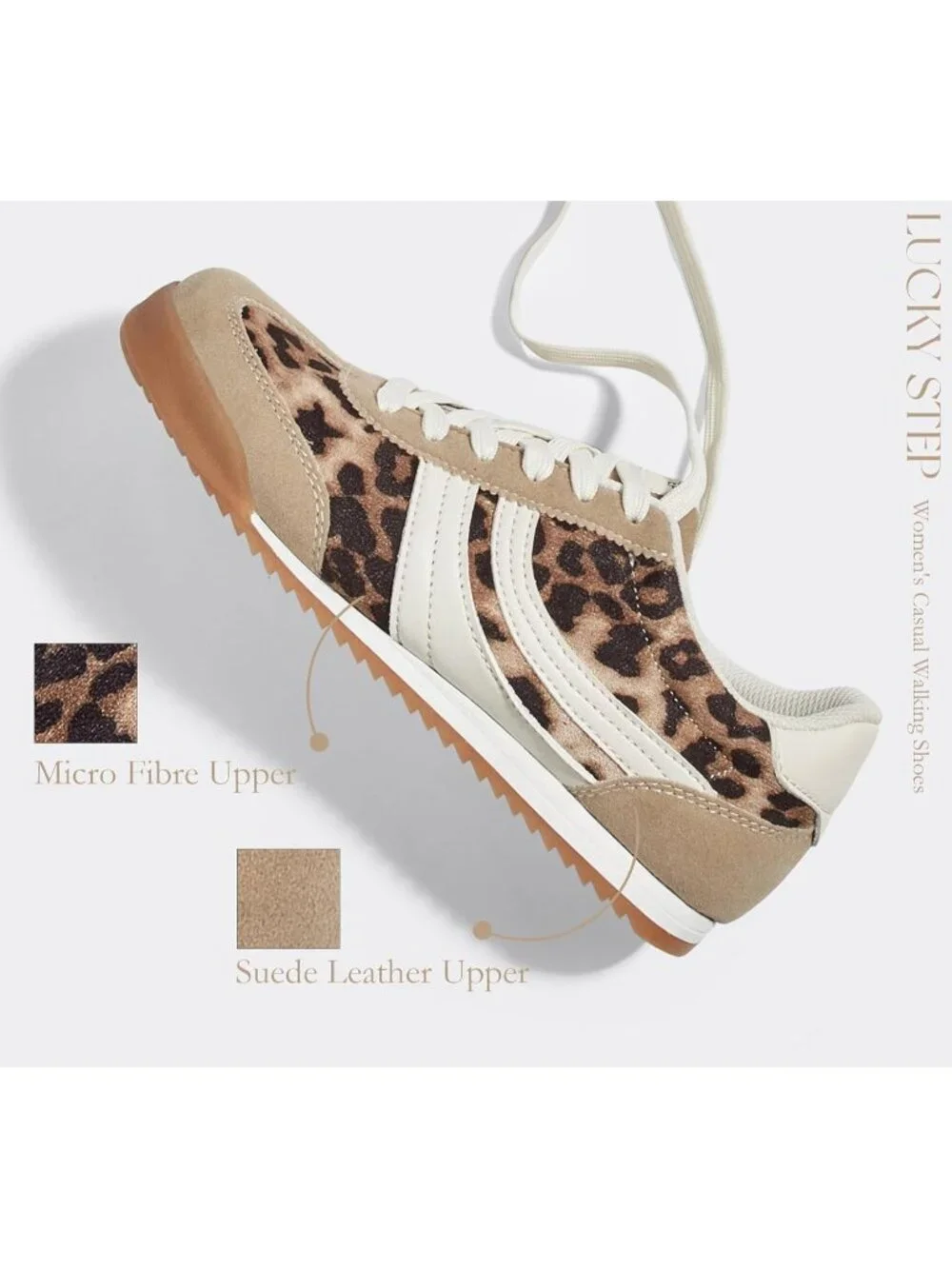Women's Leopard Lightweight Thin Sole Lace up Anti Slip Classic Retro Sneakers